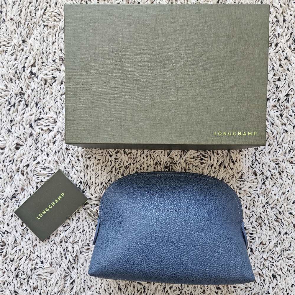 LONGCHAMP Le Foulonne Cosmetic Pouch - Pilot Blue, silver hardware